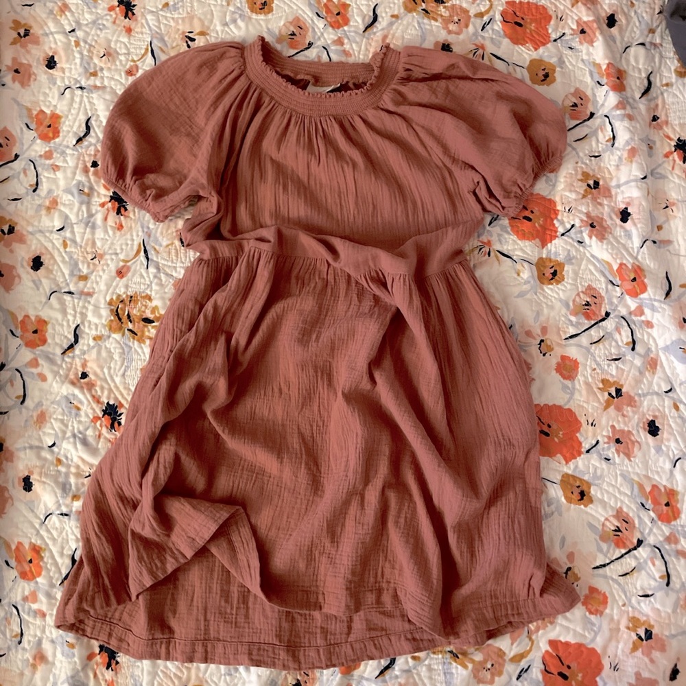 PEACH PUFF SLEEVE BABYDOLL DRESS